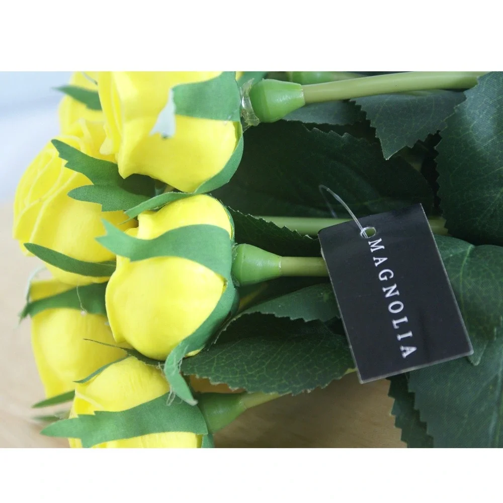 Magnolia Home Yellow Cabbage Rose Stems Faux Floral‎ Decor 12 Inch Set of 12